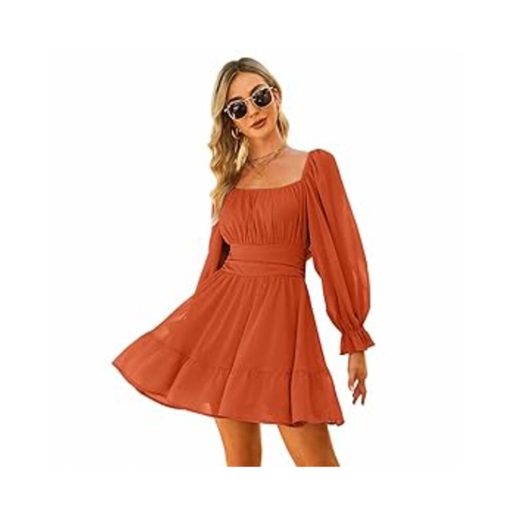 EXLURA Women Tie Back Long Sleeve Dress